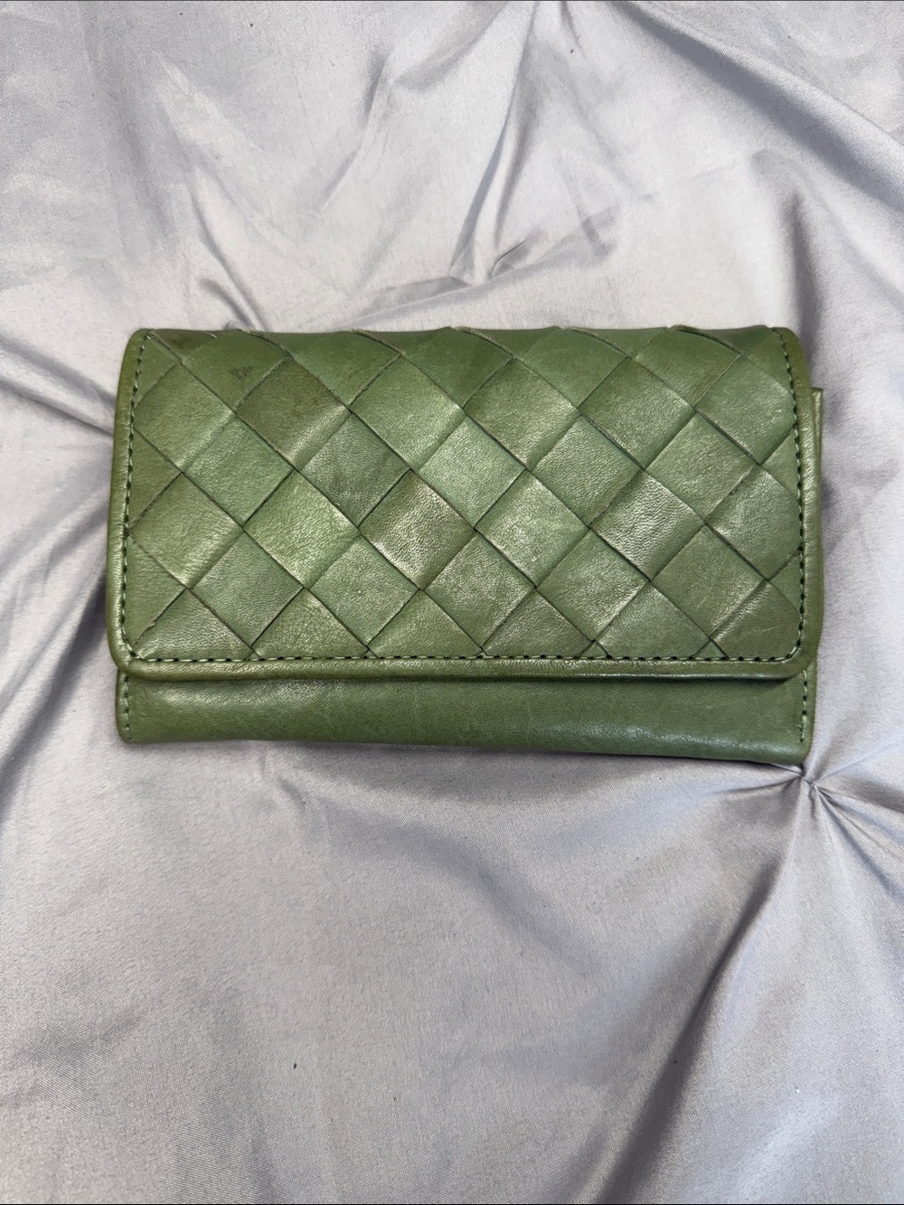 Woven Green Leather Women's Wallet